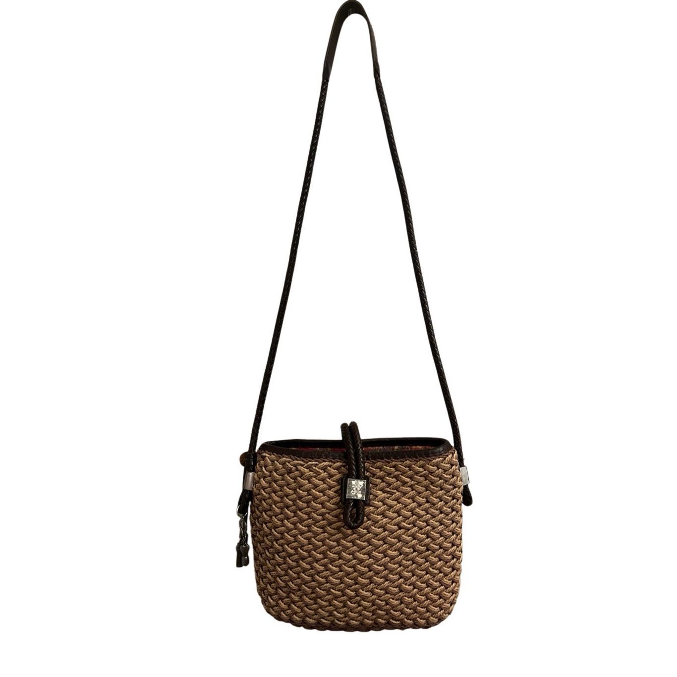 Vtg Brighton Straw Shoulder Bag Purse Roxanne Crossbody Braided Leather Trim Cha